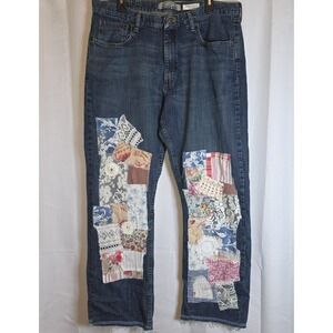 Wrangler Relaxed Boot Jeans 36x32 Custom Patchwork Handmade Distressed Denim